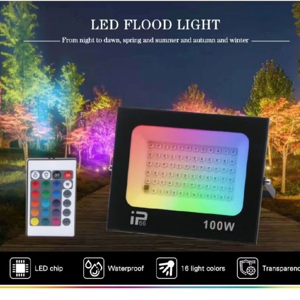 SEMNY LAMPU SOROT RGB WARNA WARNI 20 30 50 100 200W IP66 OUTDOOR