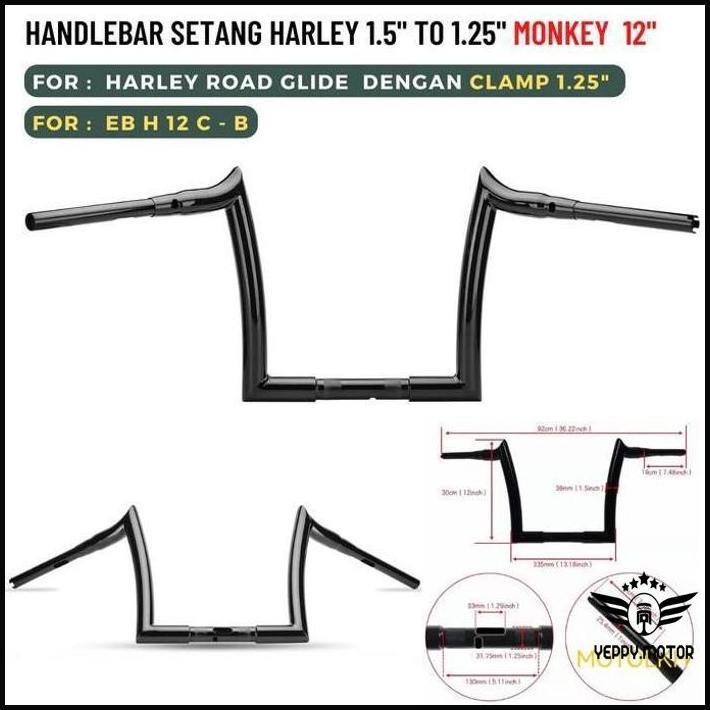Setang Handlebar Monkey 12 Inch Harley Road Glide Clamp 1.25 Eb H 12 C Termurah