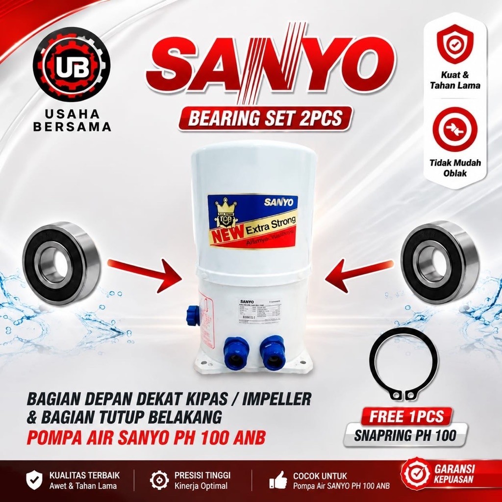 Bearing Set 2pcs Pompa Air Sanyo PH 100 ANB Free 1pcs Snapring Laher Laker Lahar Klahar Pompa Air Im