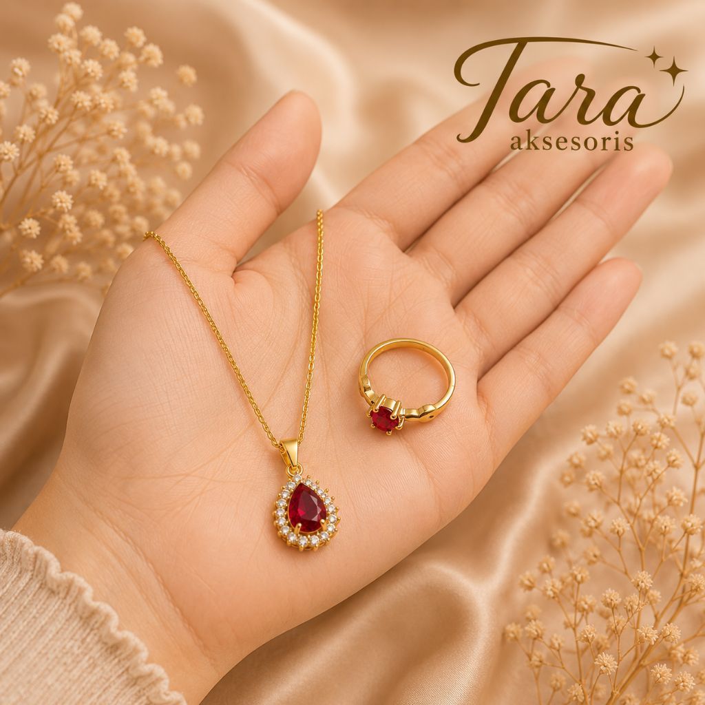 Set perhiasan titanium merah tahan lama
