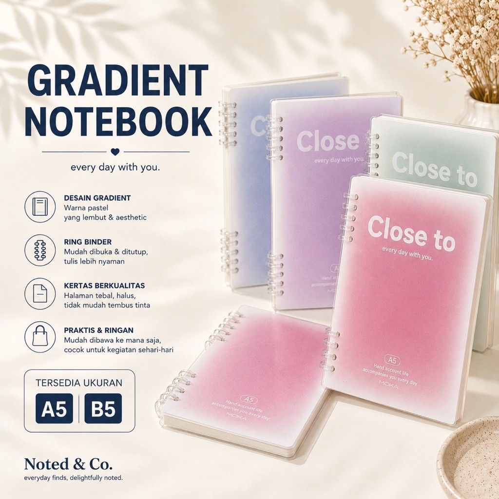 Gradient Notebook Aesthetic A5 Binder Pastel Color Design