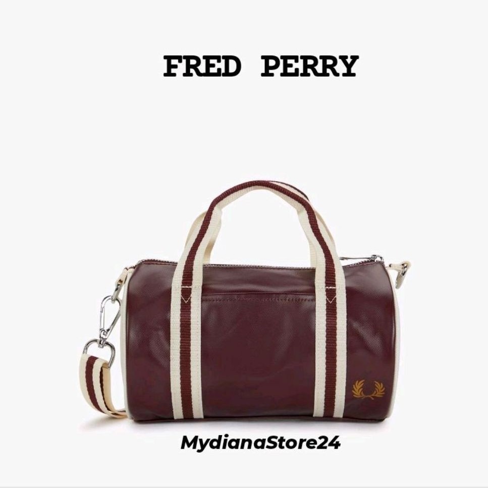 FRED PERRY CLASSIC MINI BARREL BAG - OXBLOOD/ECRU