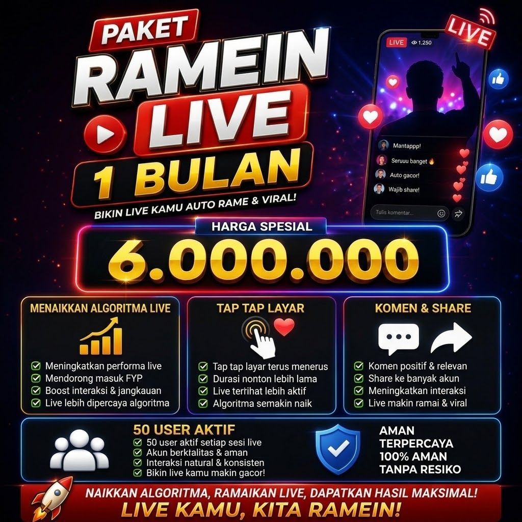 Paket Ramein Live 1 Bulan | 50 User Aktif | Tap Tap Layar, Komen & Share | Jasa Boost Live