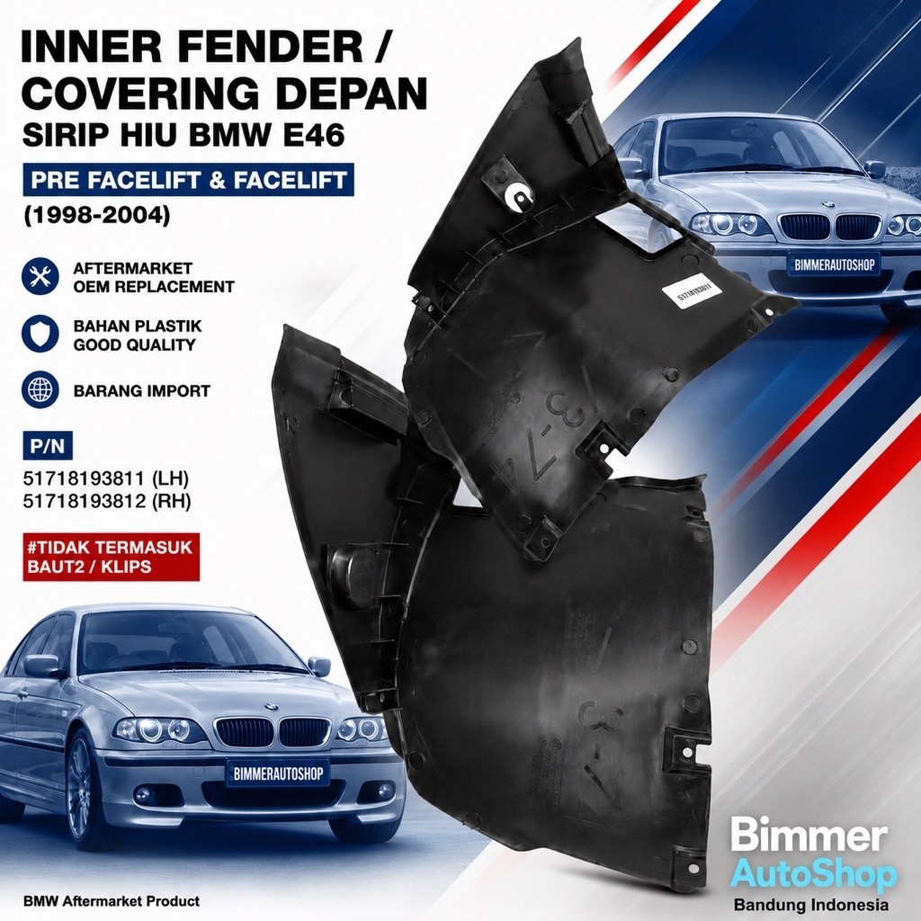 Inner Fender Depan sirip BMW E46 Plastik Aftermarket Import