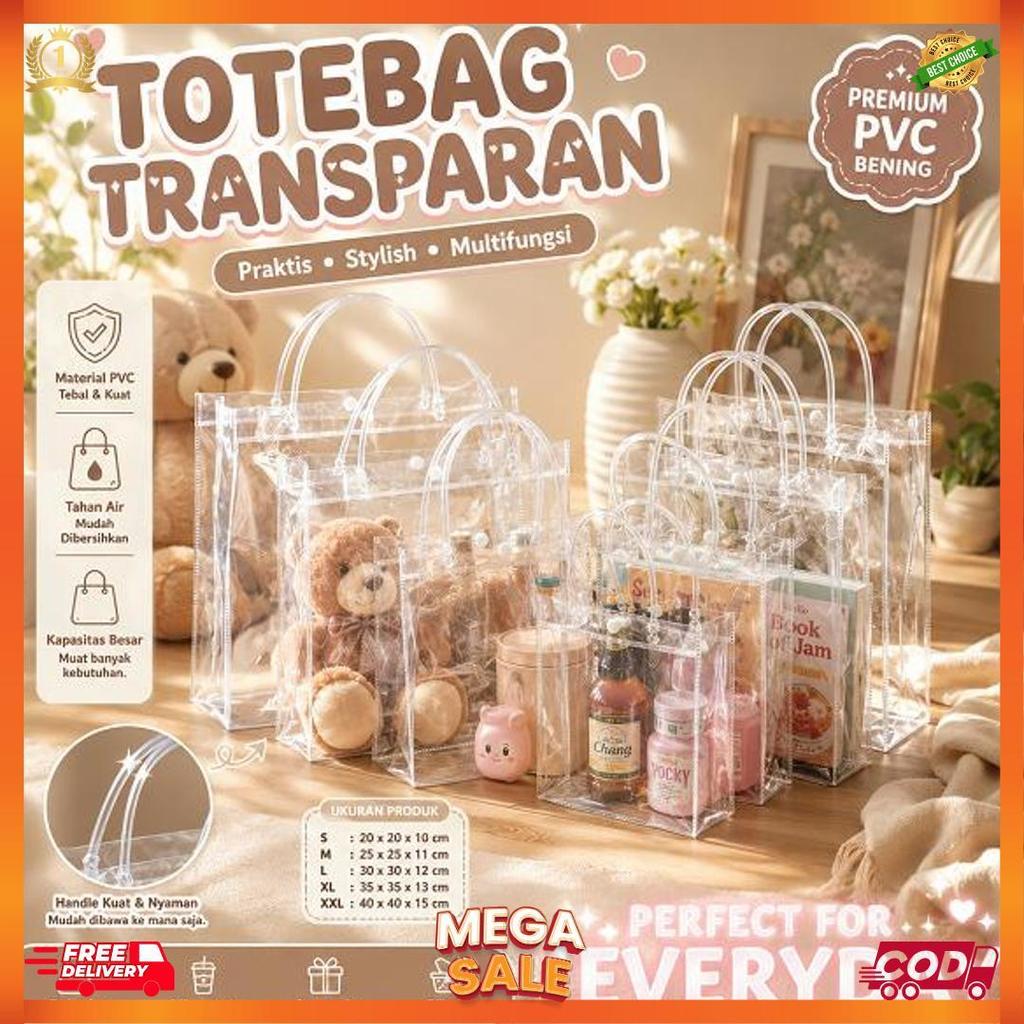 TOTEBAG/GOODIE BAG ULTAH TAS MIKA PVC TRANSPARANT TAS HAMPERS ULTAH TAS SOUVENIR MIKA PVC TRANSPARAN