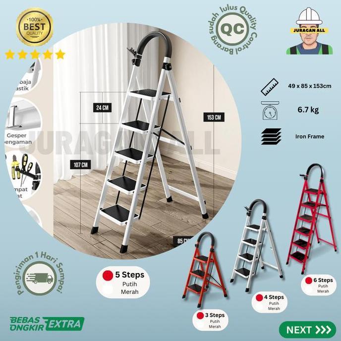 TANGGA LIPAT/TANGGA PORTABLE/TANGGA LIPAT BESI ALUMUNIUM-5 STEP PUTIH