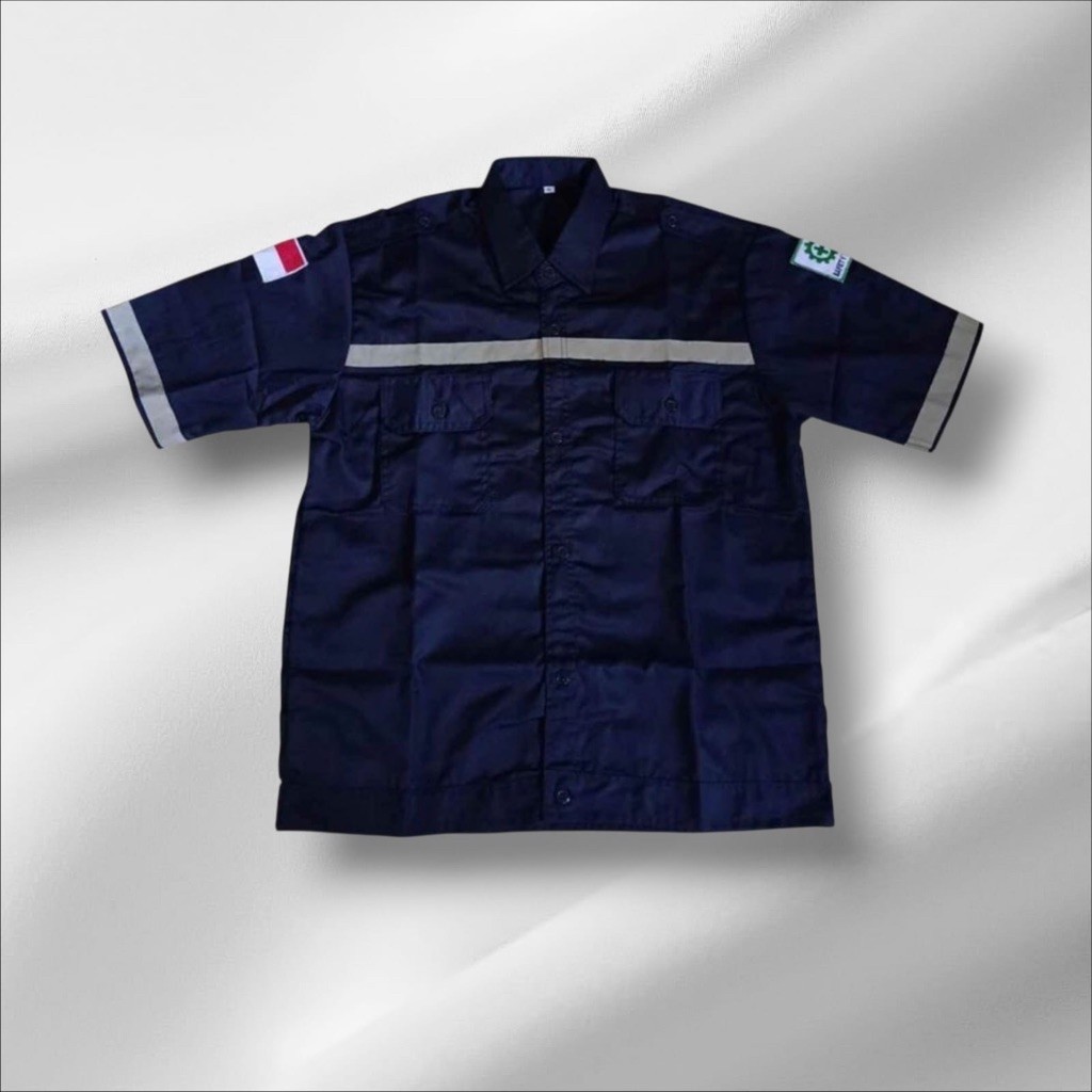 Baju Safety lengan pendek wearpack safety free logo k3 dan bendera