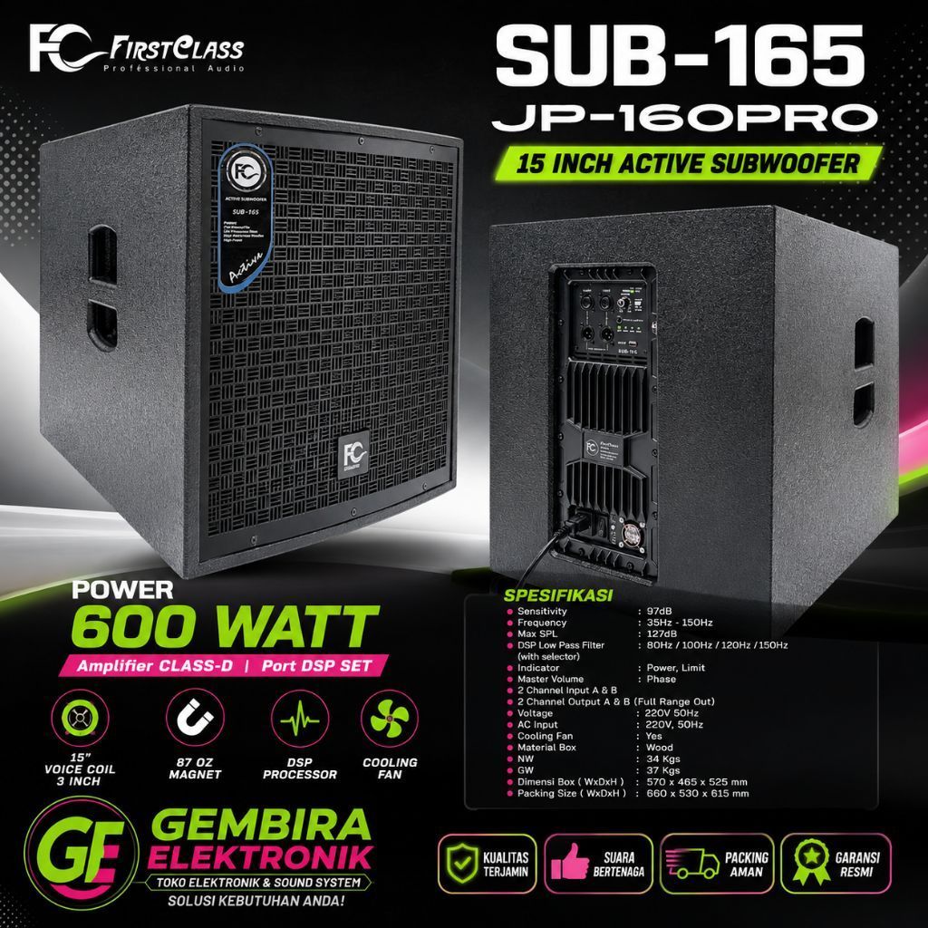 subwoofer aktif 15 inch firstclass sub165 sub woofer aktiv sub 165 Original