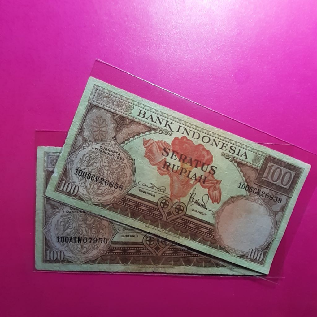 uang kuno 100 rupiah bunga 1959