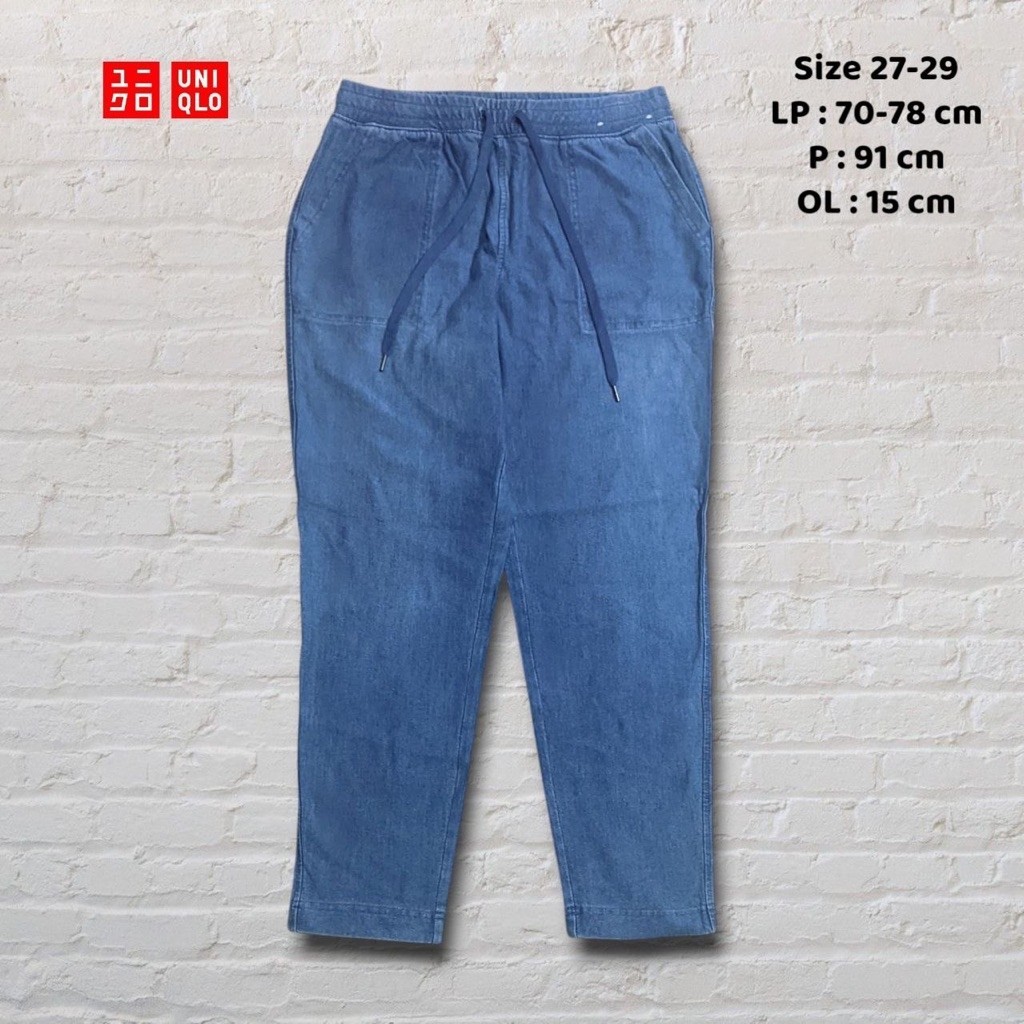 Size 27-29 Celana Panjang Longpants Relax Jogger Uniqlo Fatigue Blue Washed Second Preloved #CJ219A