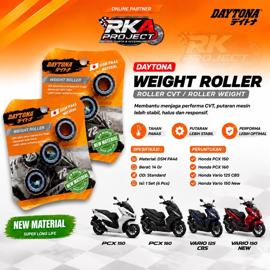 Daytona Roller Racing Motor PCX 160 Ukuran 7 - 14 gr Roller Racing PCX 160