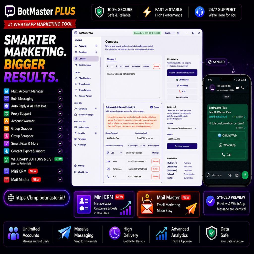 [NEW] BotMaster Plus — WhatsApp Buttons - WhatsApp Marketing & Automation Terlengkap