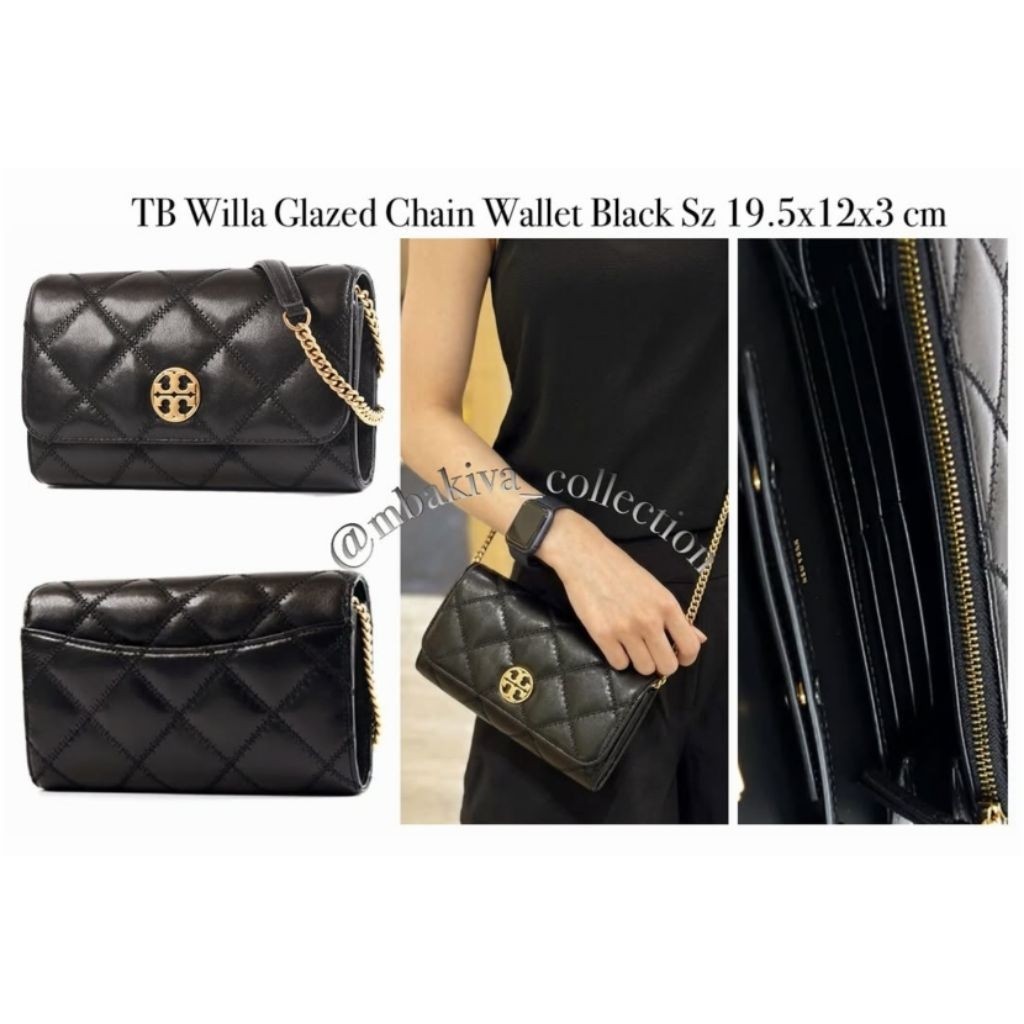 TB Willa Glazed Chain Wallet Black