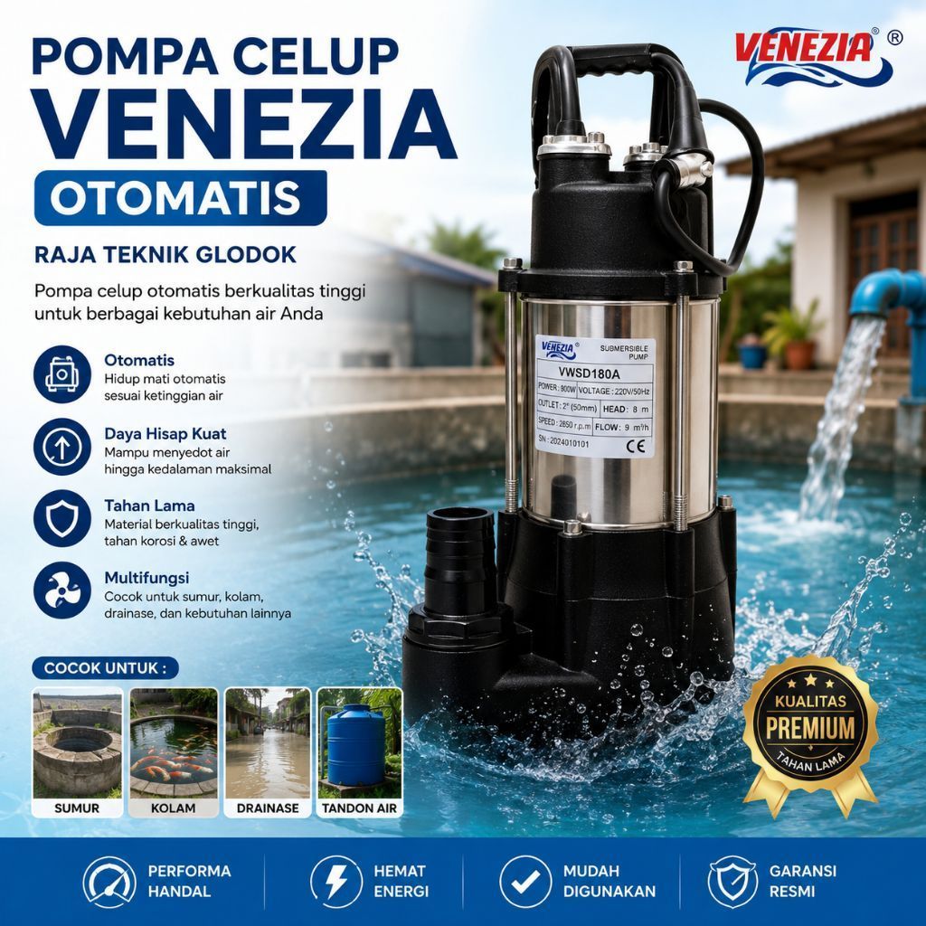 Pompa Celup Air Kotor Venezia Submersible VWSD-180A - Otomatis
