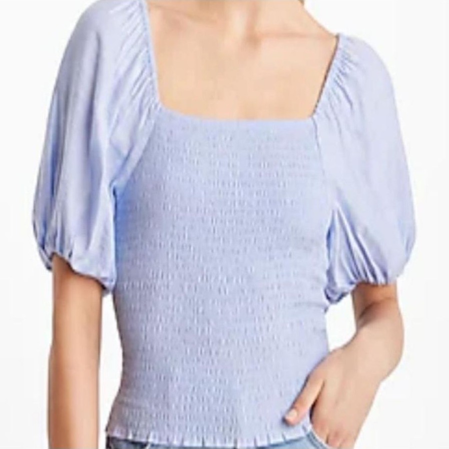 Exp Square Neck Puff Sleeve Smocked Top