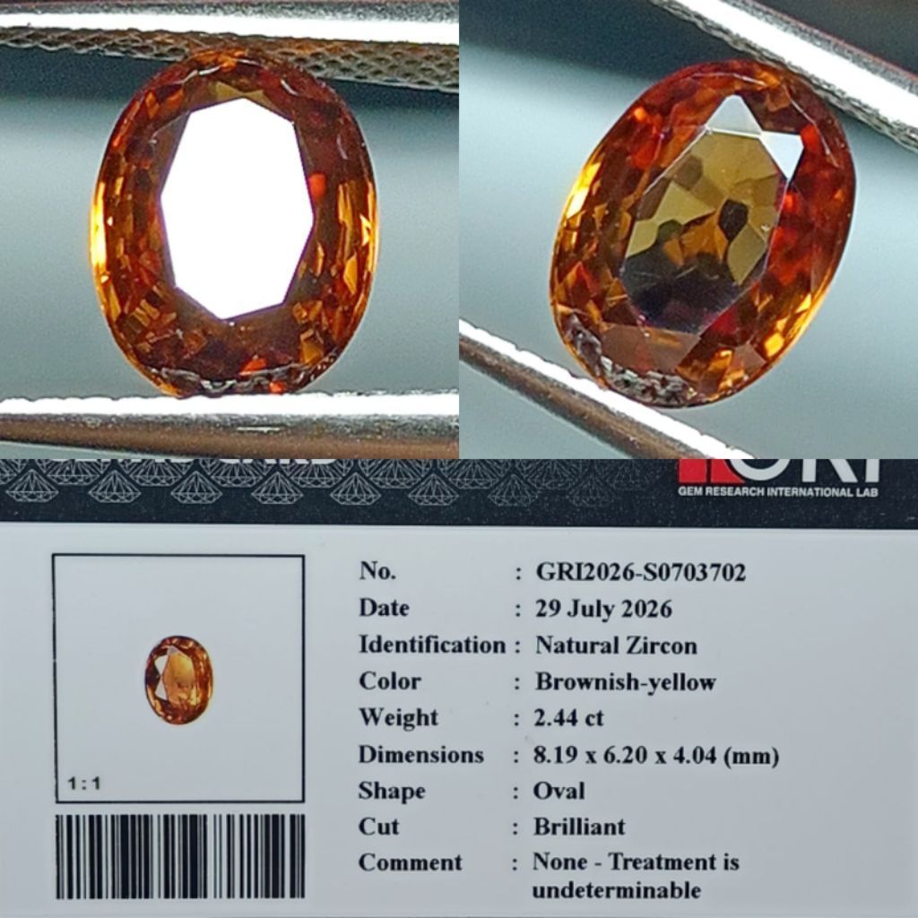 natural zircon brownish yellow no treated memo GRI