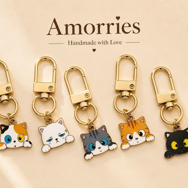 Charm tambahan kucing cat lucu calico hitam gold aksesoris tas hp