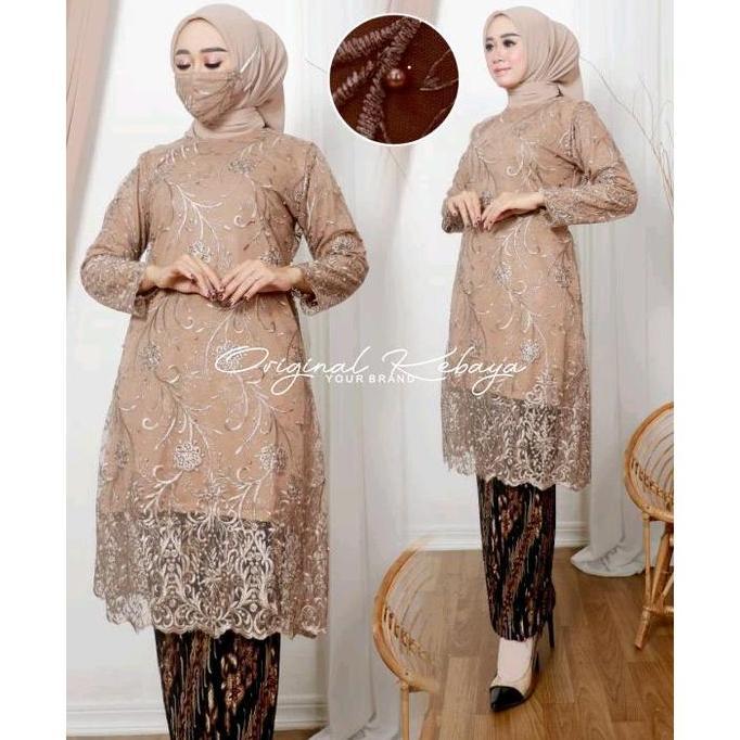 KHUSUS KAMU PRODUK Set Kebaya Couple Aurora Tile Moca/ Kebaya Brokat Baju Batik Katun/ Kebaya Wisuda
