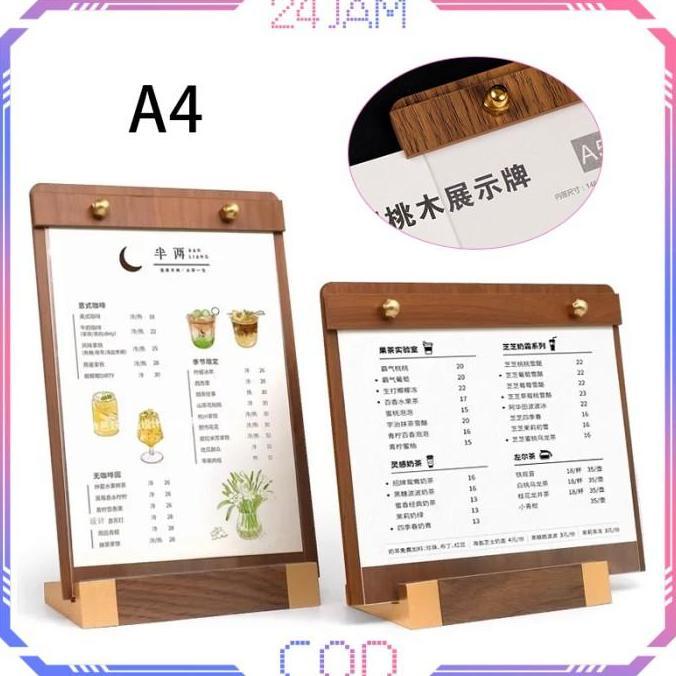 SAMBINAKA Menu Holder Kayu A4 Papan Menu Cafe Kayu Stand Menu Berdiri Standing Menu Meja Menu Kayu