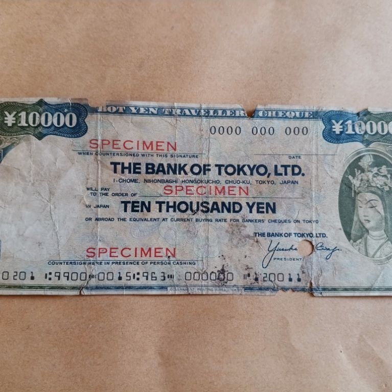 Uang 10000 Yen Traveler Cheques 1976 G