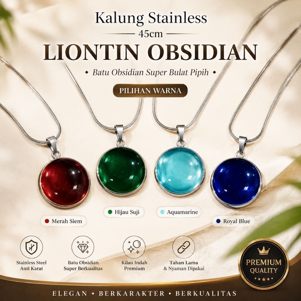 Kalung Liontin Batu Merah Delima Bulat Pria Wanita / Liontin Kalung