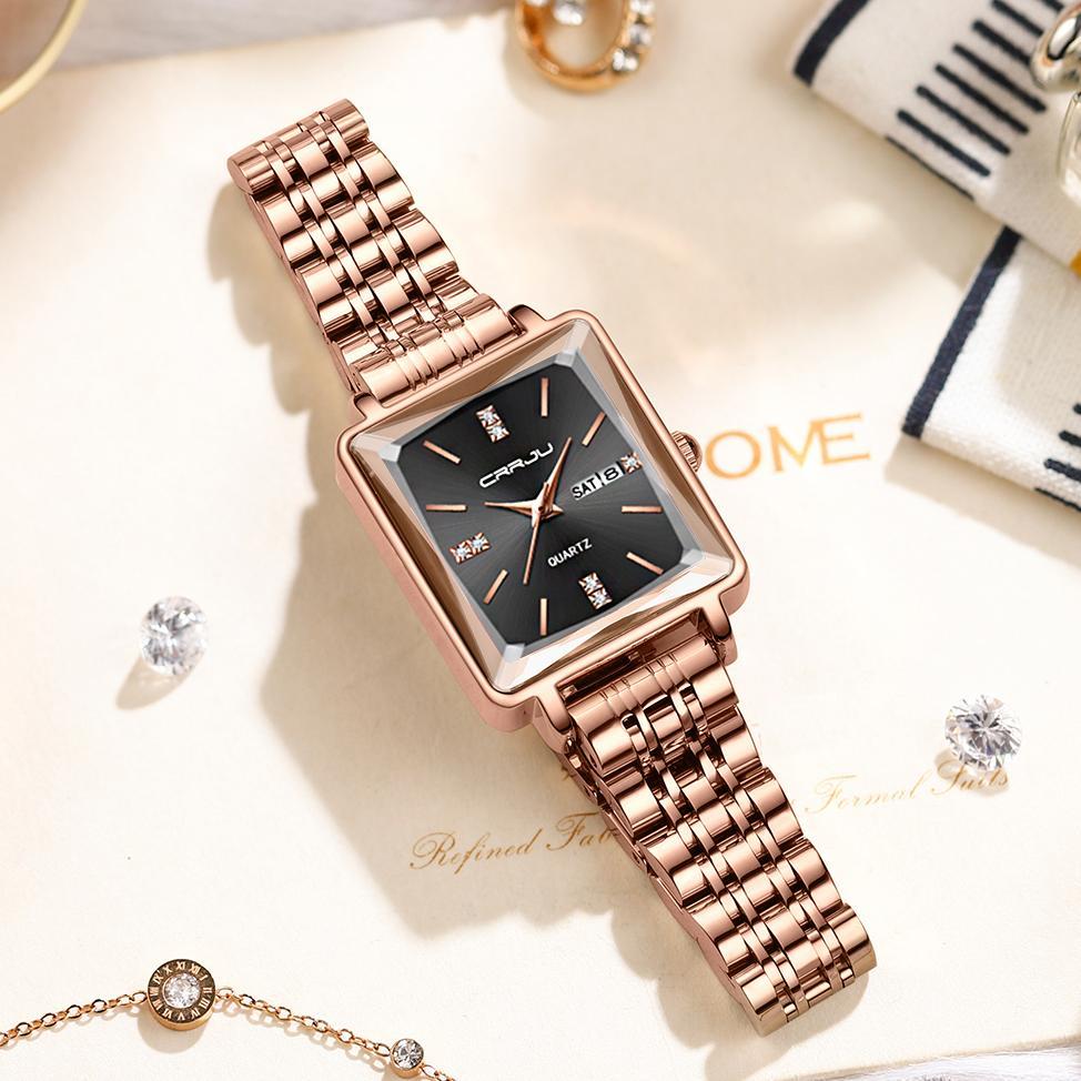 super deal crrju jam tangan wanita original branded anti air rantai kuarsa stainless steel terbaru e