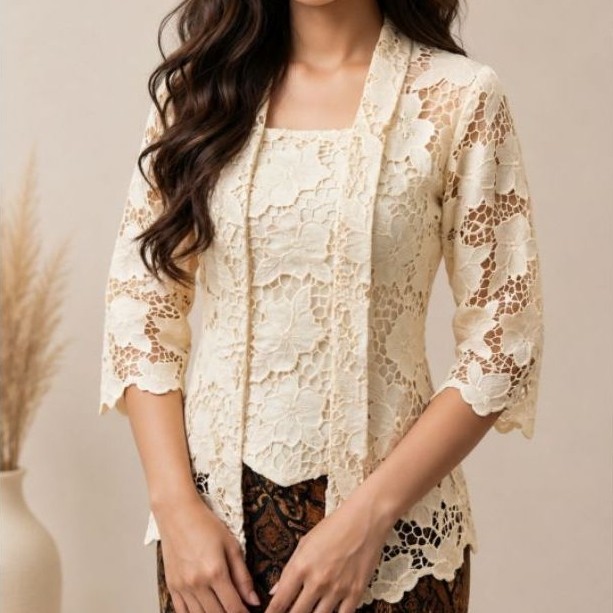Blus Brokat Katun Bordir Bunga Besar