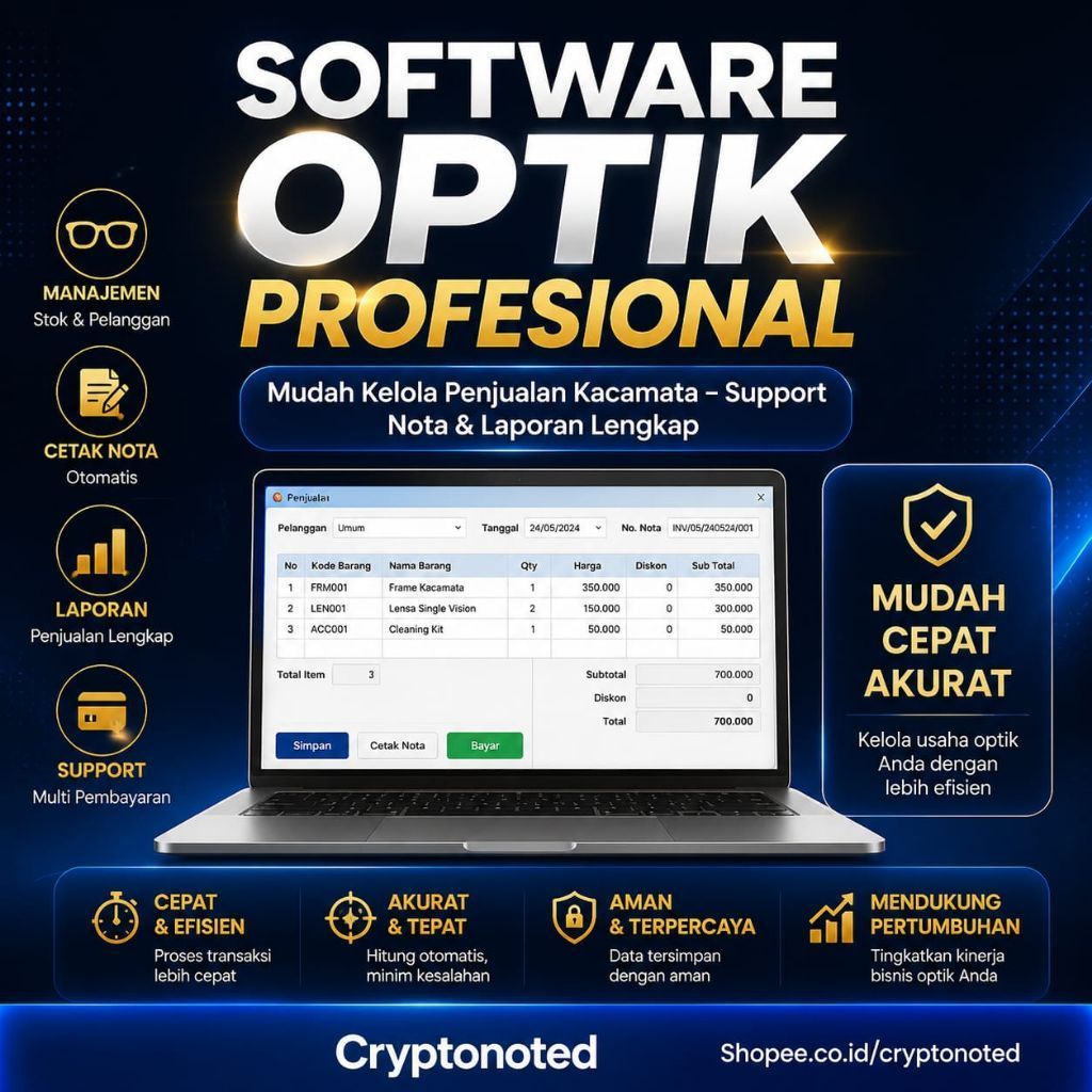 SOFTWARE TOKO KACAMATA POS OPTIK PROFESSIONAL (bisa edit nota/struk)