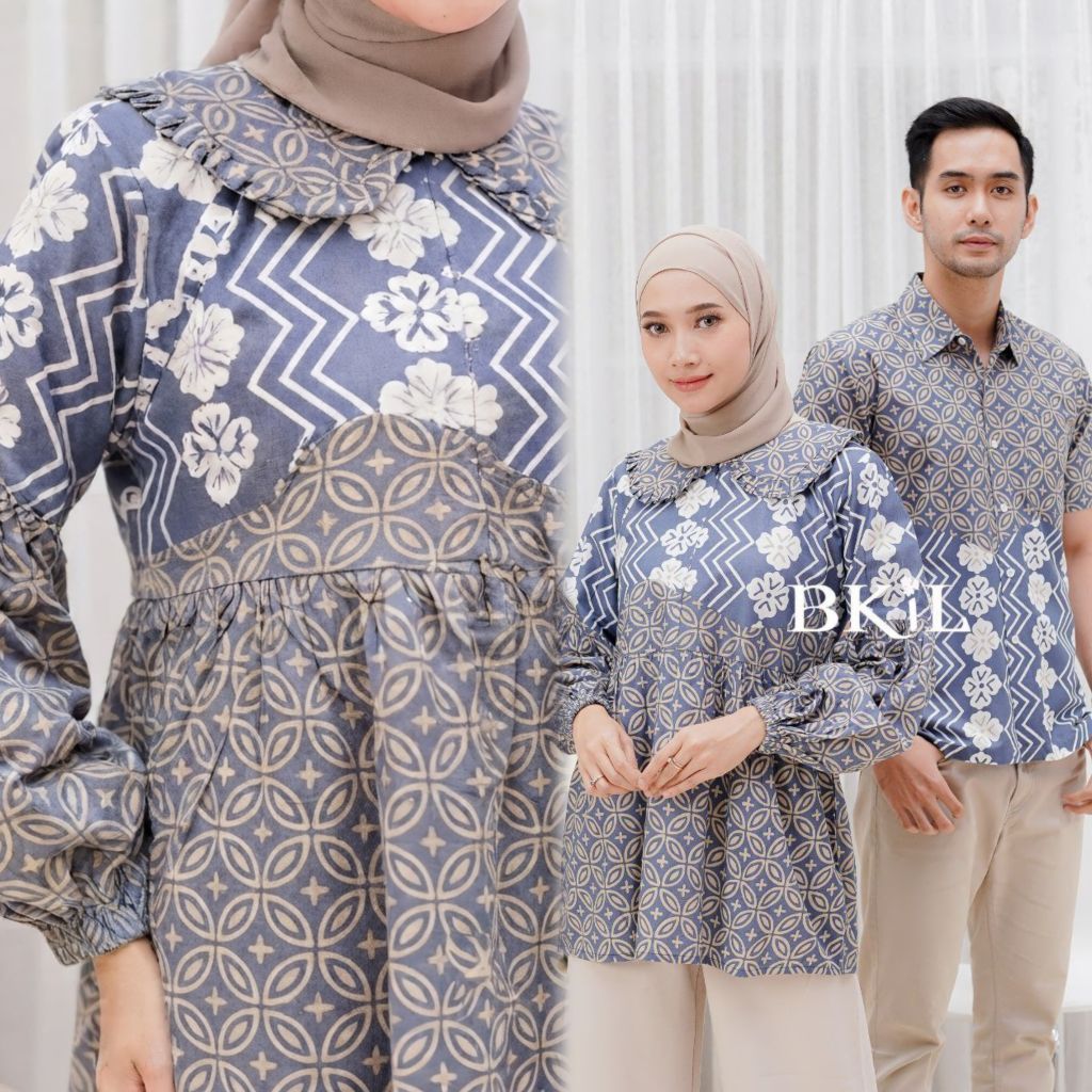 Blouse Wanita Kerja Katun Batik Couple Kemeja Pria BKIL