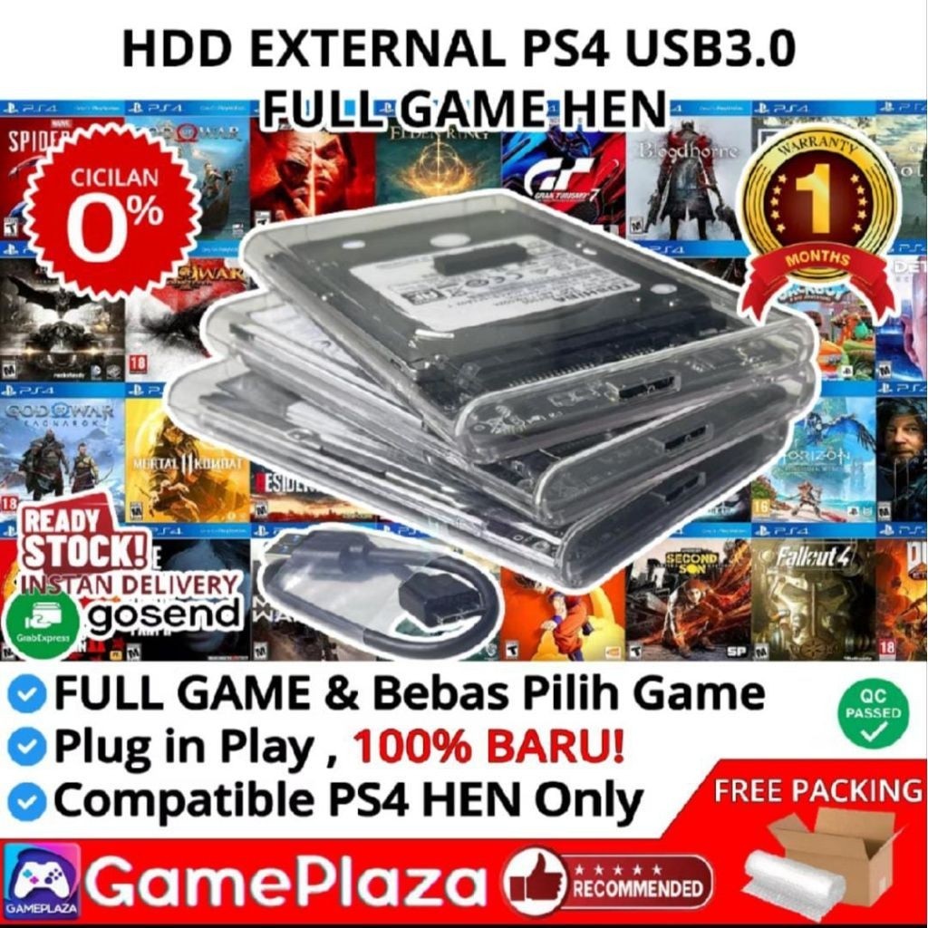 HDD HARDISK EXTERNAL PS4 + GAME HEN 9.00 -12.52 | PLUG & PLAY | USB 3.0 SUPER CEPAT
