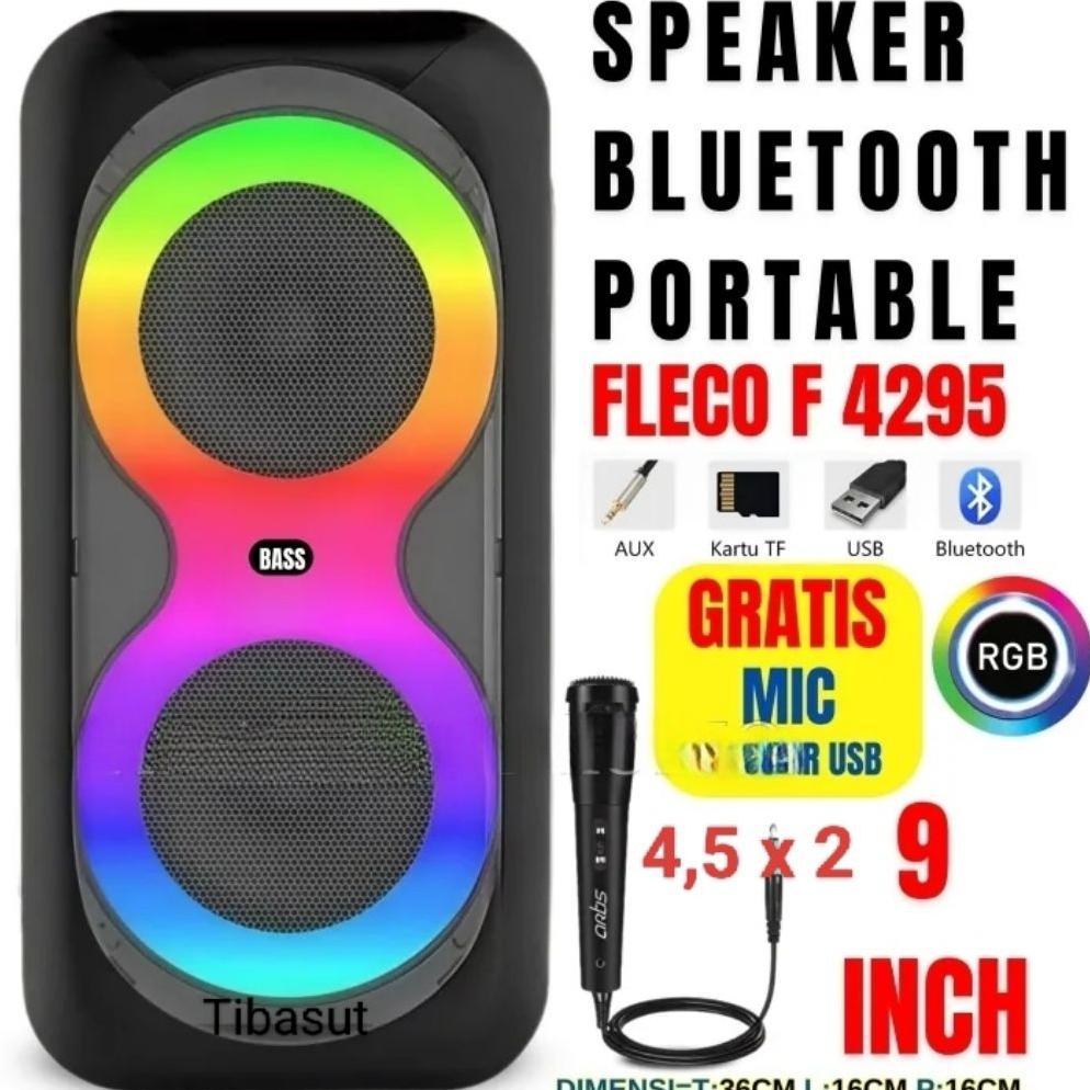 PROMO TERBARU Fleco Speaker Bluetooth 4,5 x 2 Salon Aktif Tws F-4295 Free Mic Karaoke Portable Speke
