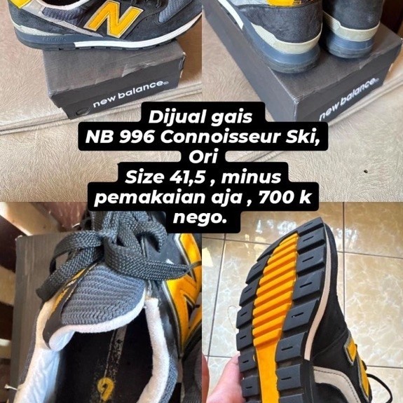 Sepatu sneakers New Balance NB 996 Connoisseur Ski ori size 41,5 warna hitam kuning