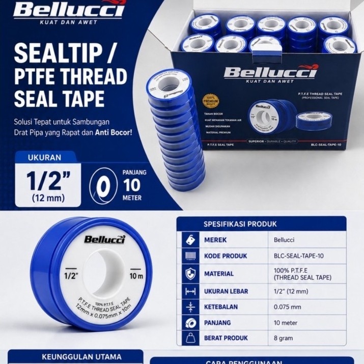 Seal tape merk belluci Ats lem kran SEAL TAPE KERAN AIR ISOLASI KRAN KERAN AIR SEAL TAPE PIPA AIR