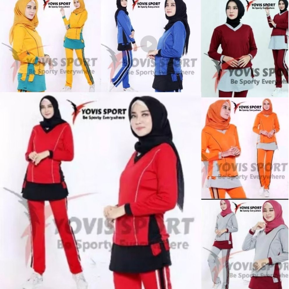 Jumbo Stelan Baju Senam Muslimah Yovis Sport/ Stelan Celana Rok Senam Cargo