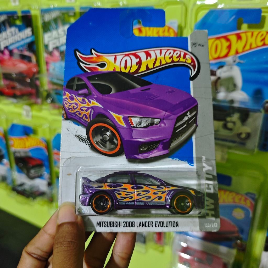 HOT WHEELS REGULER MITSUBISHI 2008 LANCER EVOLUTION HW CITY RARE FREE PROTECT