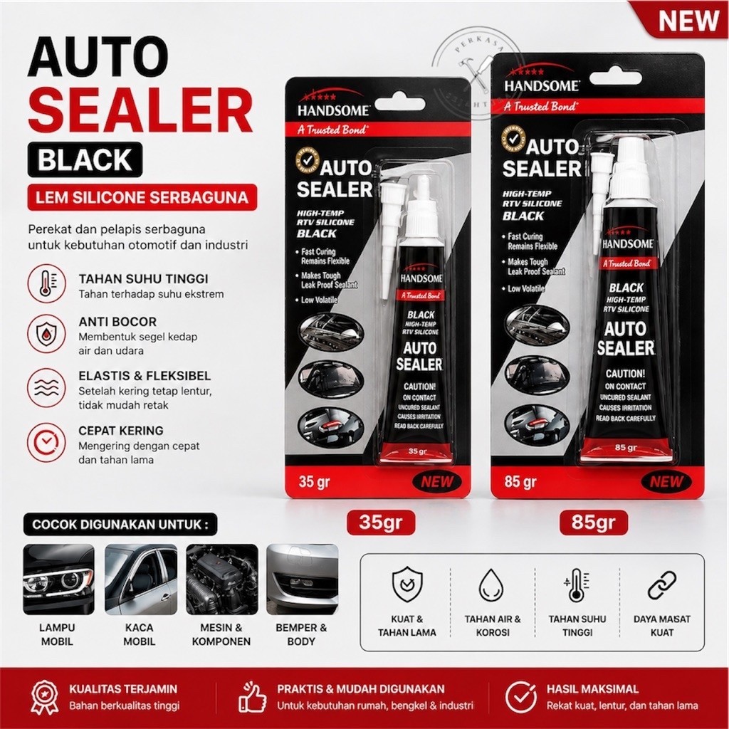 Lem Auto Sealer Black / Lem Silicone Auto Sealer Hitam / Lem Bemper Kaca Mobil Besar Kecil