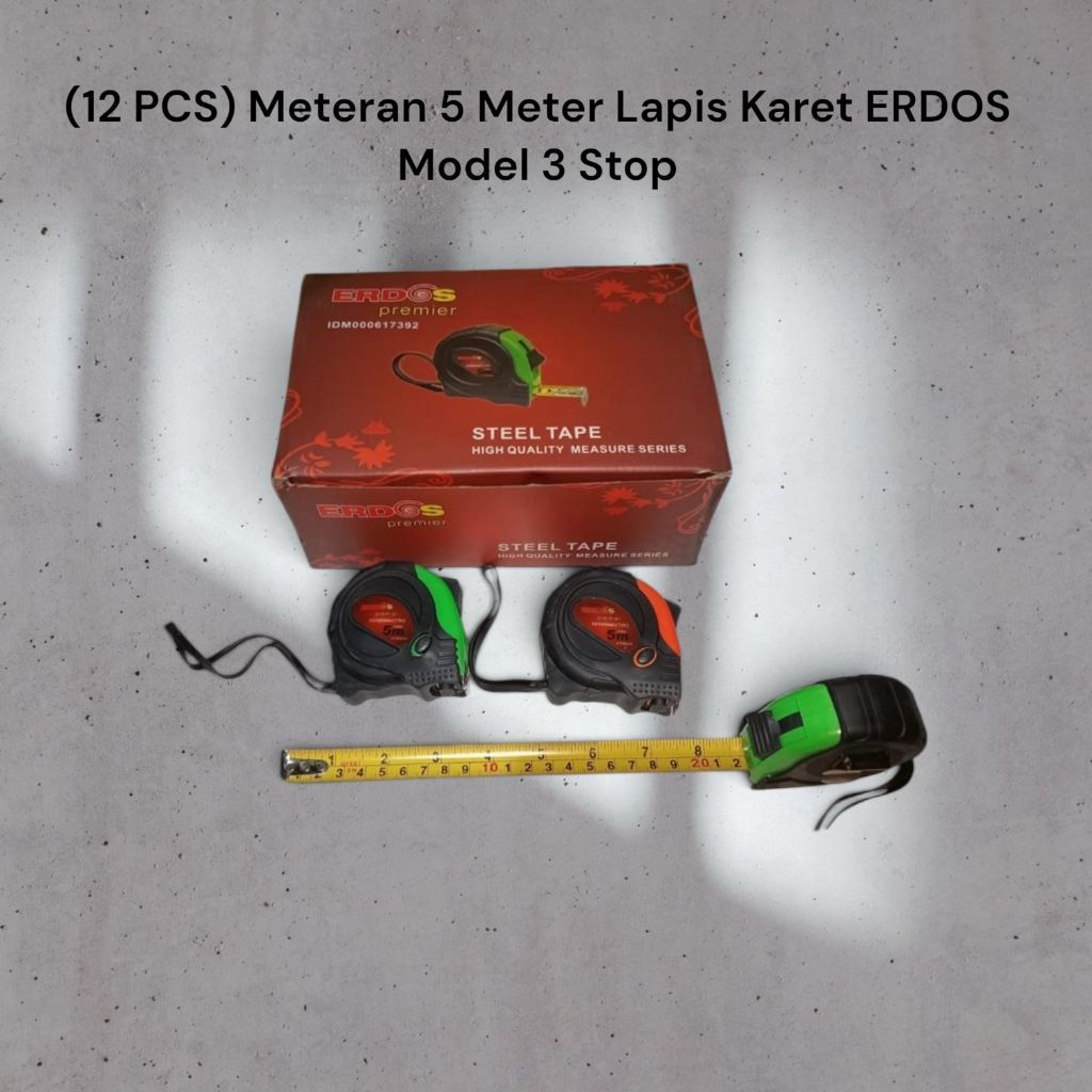 (12 PCS) Meteran 5 Meter ERDOS Premier Steel Tape Model 3 Stop Lapis Karet