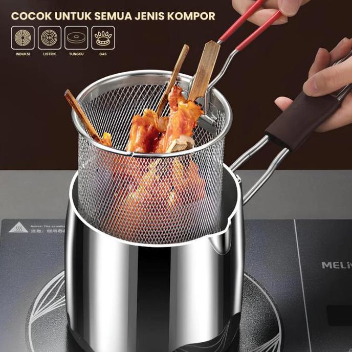 (BISA COD) HOMINDO 4 in 1 Multi Deep Fryer Panci Penggorengan Rebus Stainless Steel Saringan Capitan