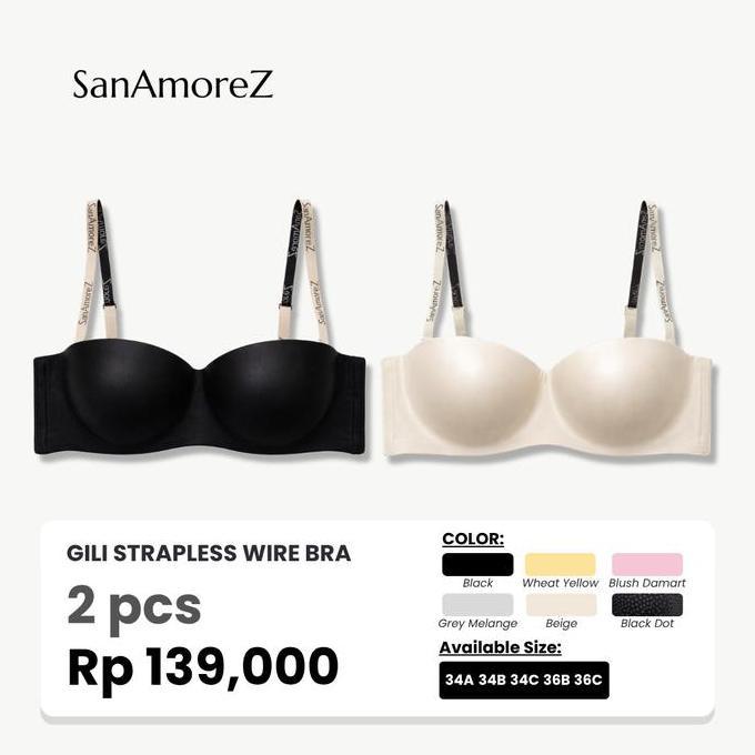 Oemahshop- Sanamorez (2 Pcs) | Strapless Wire Bra / Bra Kat Strapless - Cotton / Polyamide | Size 34