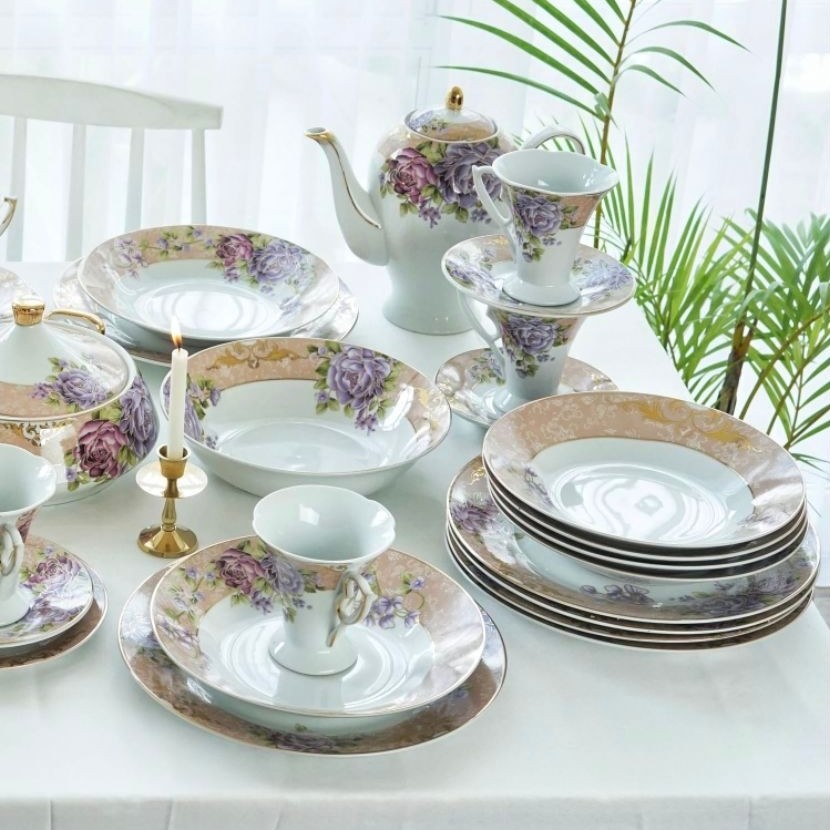 Perlengkapan makan Vicenza D57, set alat Makan MAGNOLIA dilengkapi 24 piring Magnolia dengan 3 varia