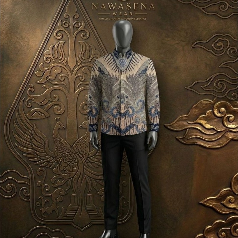 bahan bakal kain sutera atbm baron batik tulis halus gradeA pola hem kemeja pria