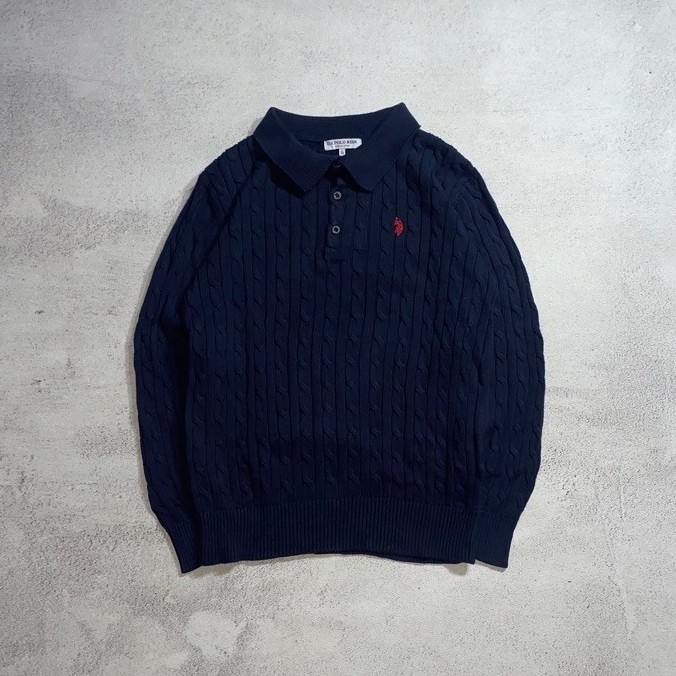 Cable Knit Uspa Polo Navy