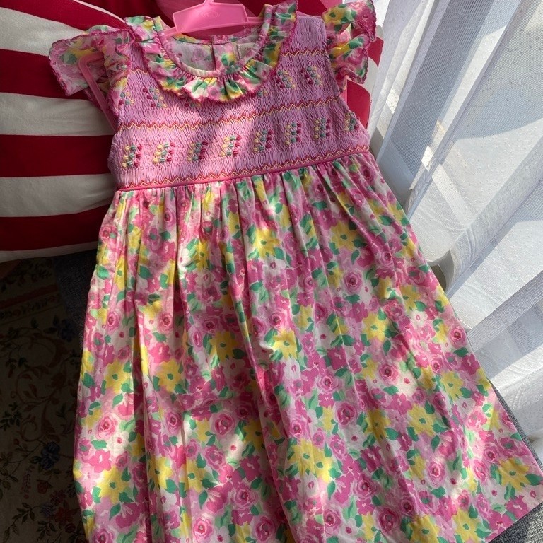 preloved smocked dress flowers bougenville handsmocked 3tahun nha tho not tykes and tots