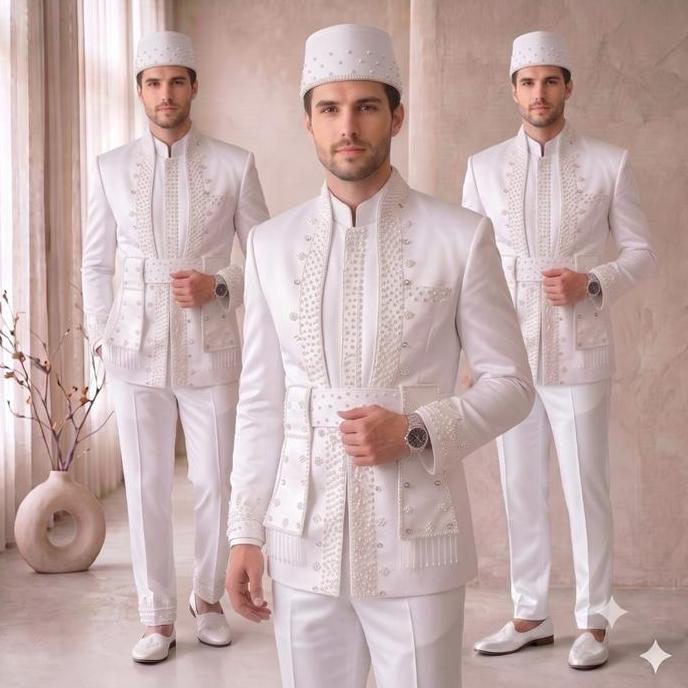 Beskap sunda pengantin pria | Beskap adat sunda pengantin putih payet premium