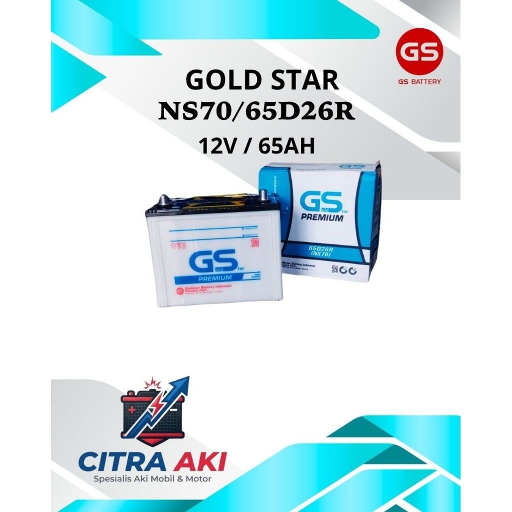 Gold StarNS70 65D26R ,Aki mobil GS basah ns70 12v 65ah 65D26R