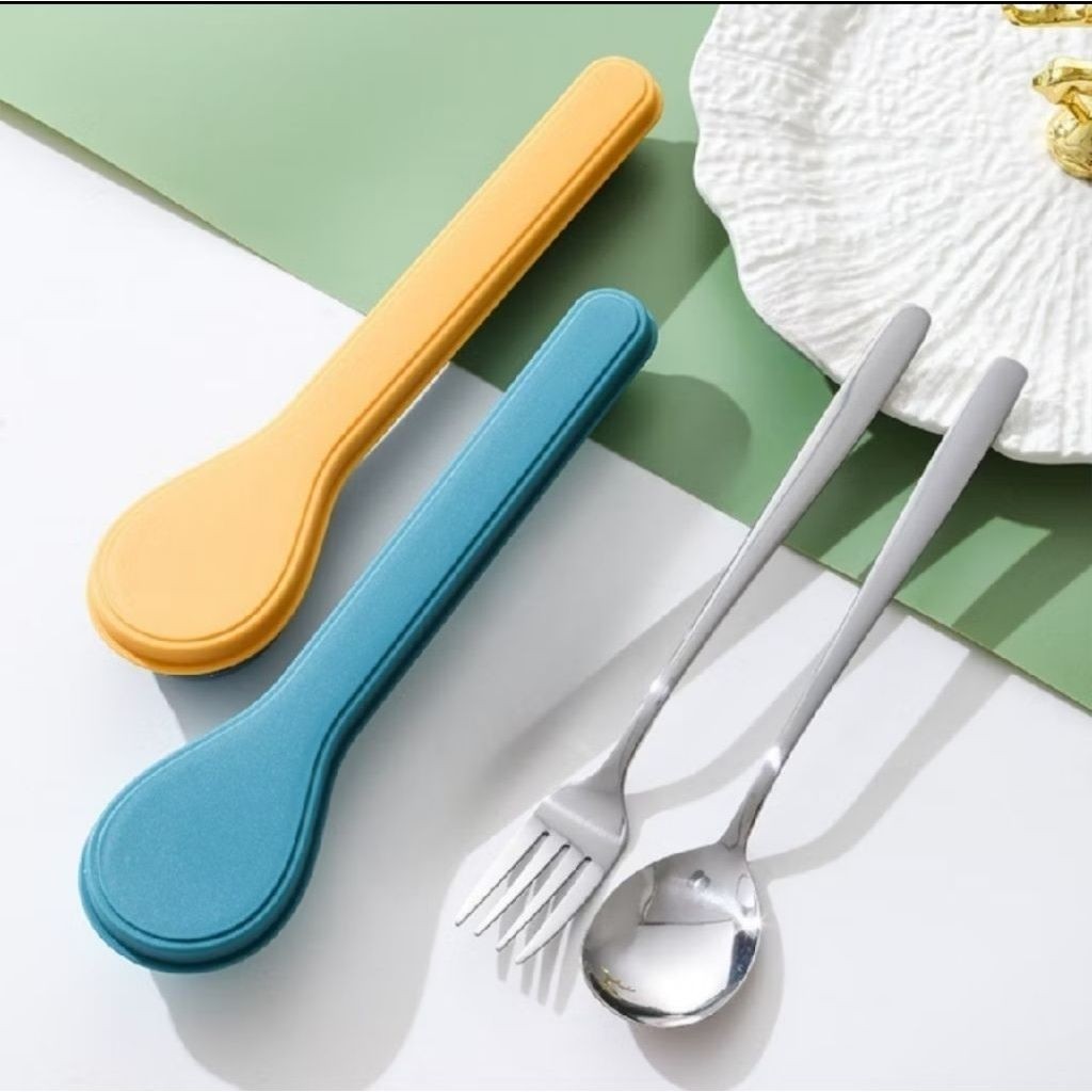 Set alat makan korea portable traveling sendok garpu stainless tempat sendok garpu