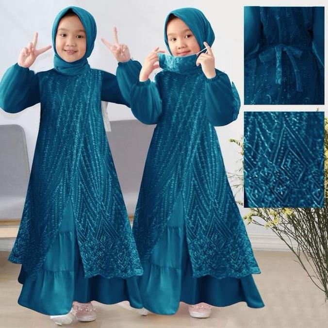KID OLIVIA GAMIS ANAK MODEL TERBARU SERAGAM ACARA / Gamis brukat anak Muslim Brokat Tile Mutiara Kon