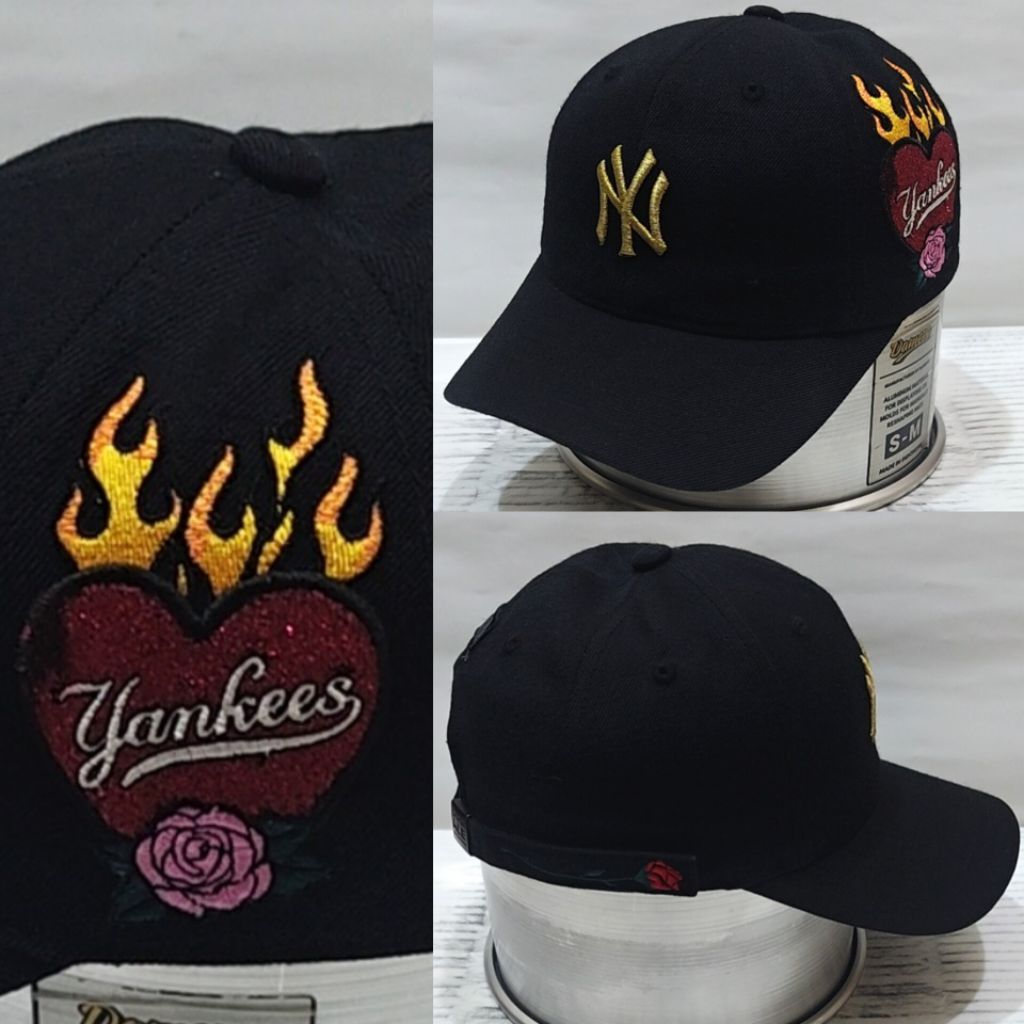 Topi Rare MLB NY Yankees Side Patch Flaming Rose Ballcap Unstructured Authentic Ori 2nd