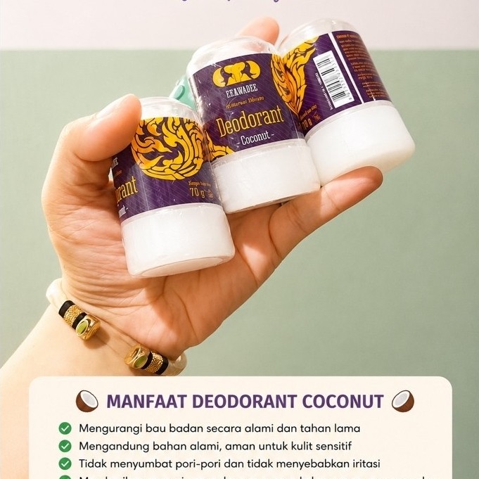 ERAWADEE Crystal Deodorant Coconut Membunuh Bakteri Anti Inflamasi 70ml