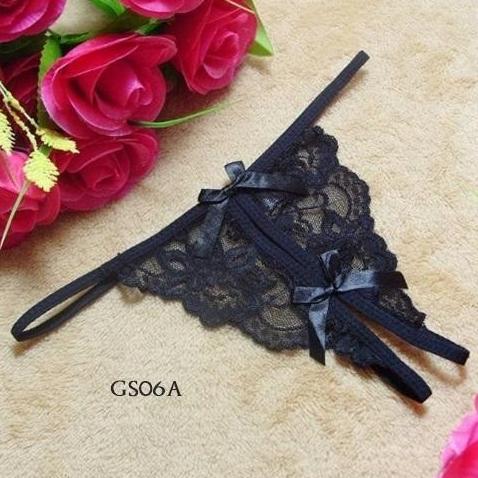 KUALITAS SUPER SEXY G STRING OPEN CROTCH UNDERWEAR CD LACE WANITA SEKSI HITAM GS06A